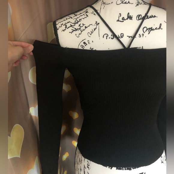 Off shoulder knit top black sexy strap thin sweater - Picture 7 of 7